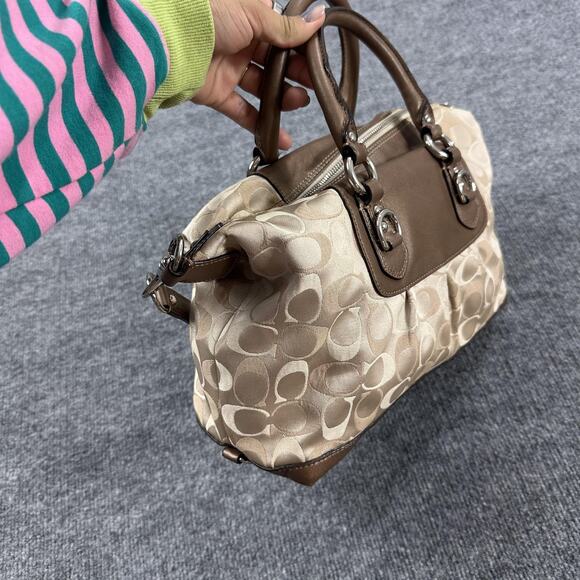 Coach Ashley Signature Satchel Handbag Purse Khaki Brown Colorway Casual Work - Picture 7 of 14